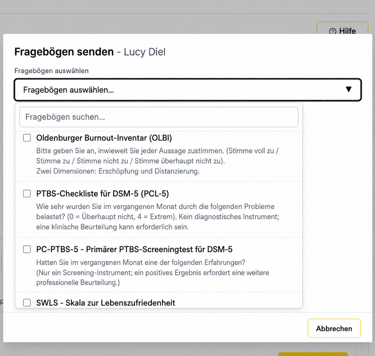 AINuma digitale Assessments und Screening-Fragebögen