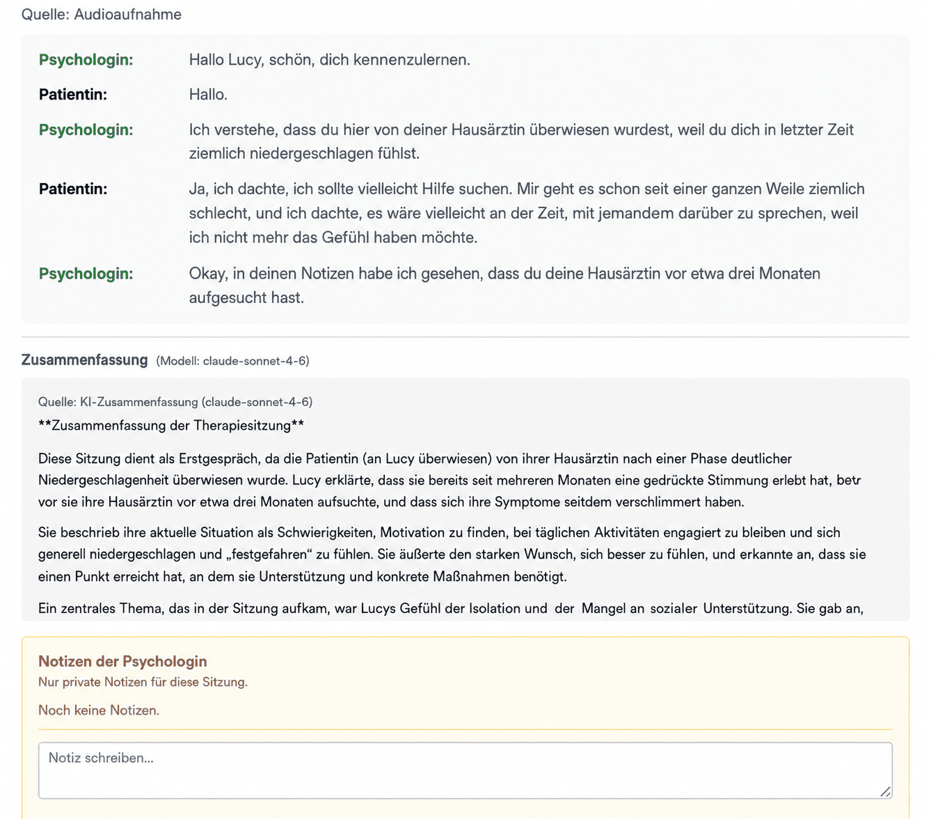 AINuma Sitzungszusammenfassung und klinischer Notiz-Editor