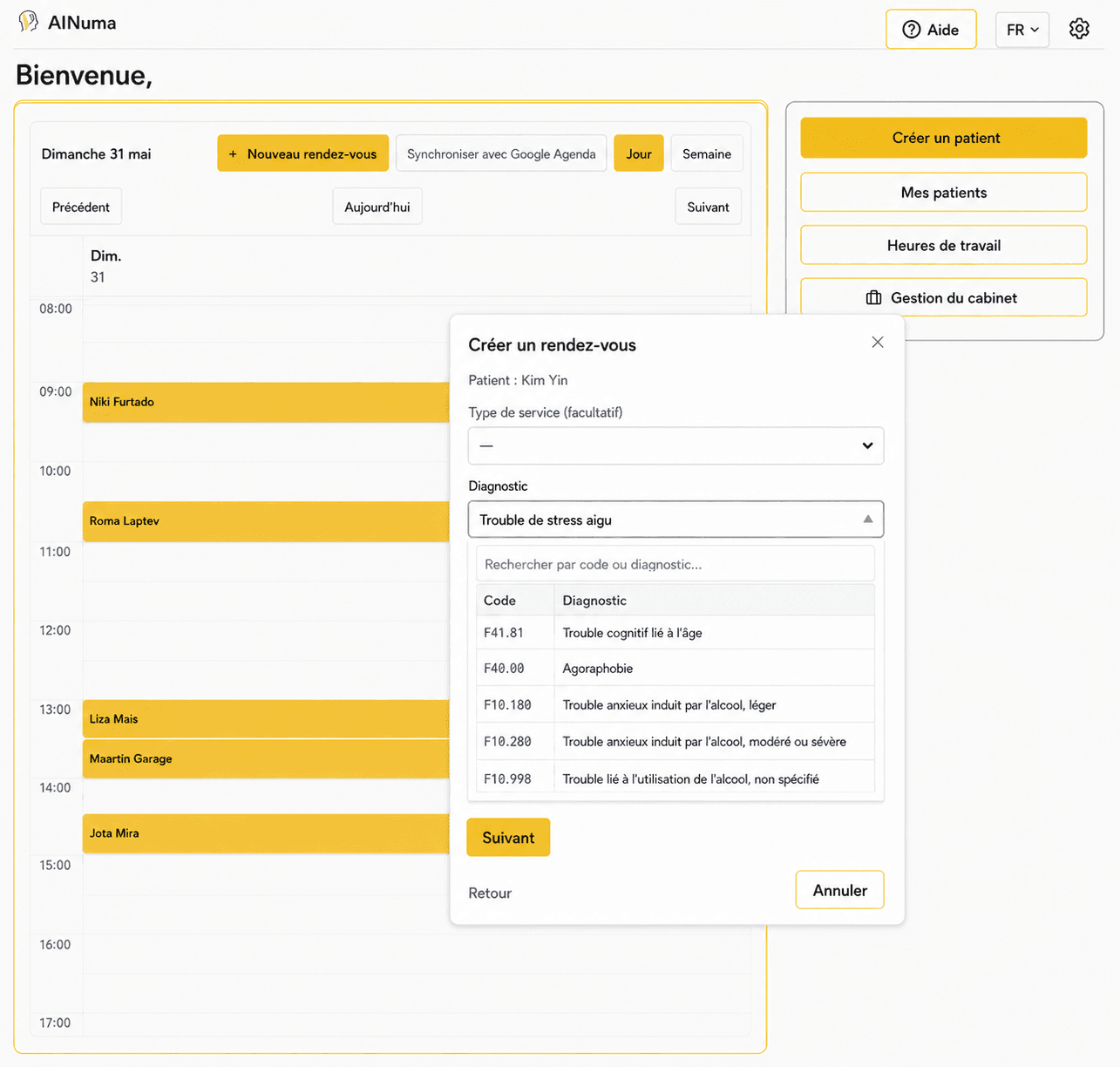 Vue calendrier et planification des flux AINuma