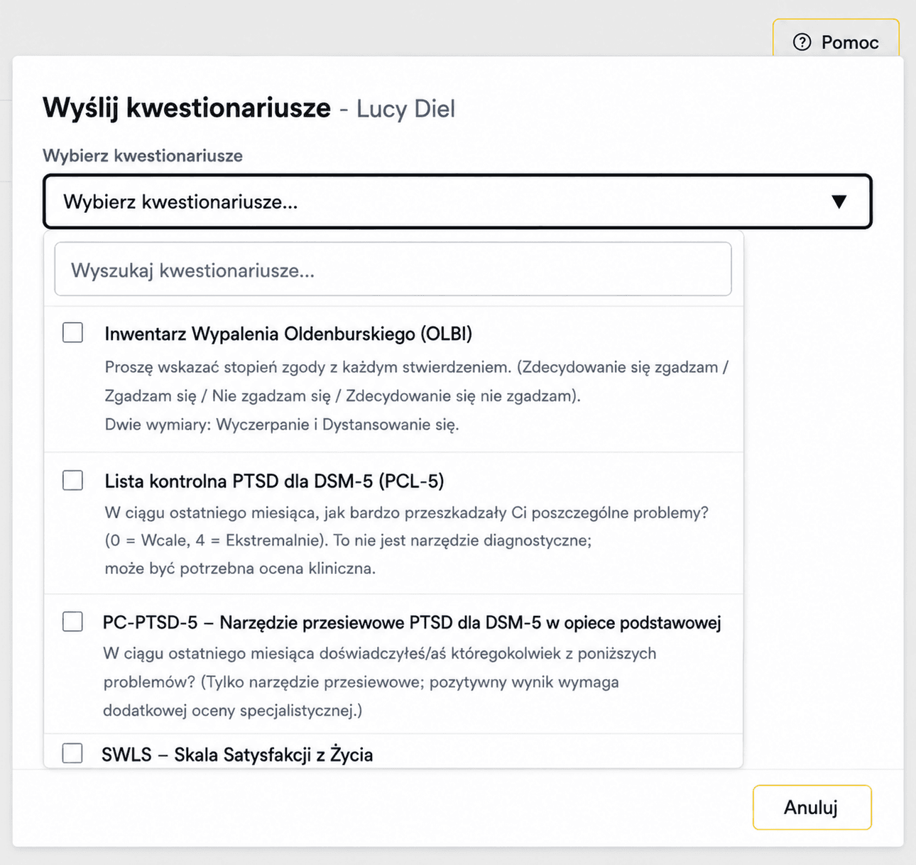 Cyfrowe oceny i kwestionariusze przesiewowe AINuma