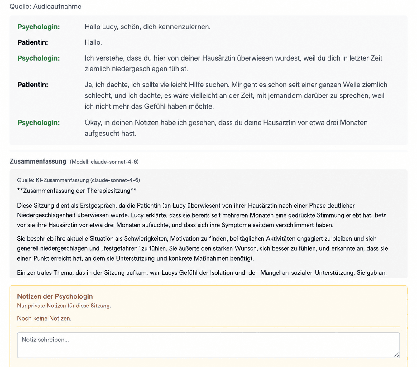 Sitzungszusammenfassung und klinische Dokumentation