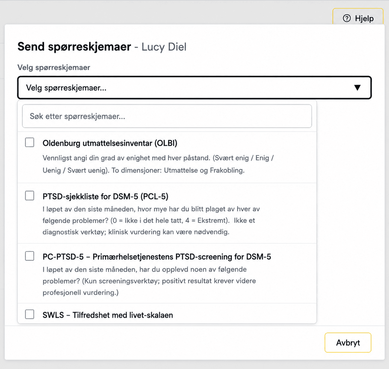 Samle pasientinformasjon før første økt