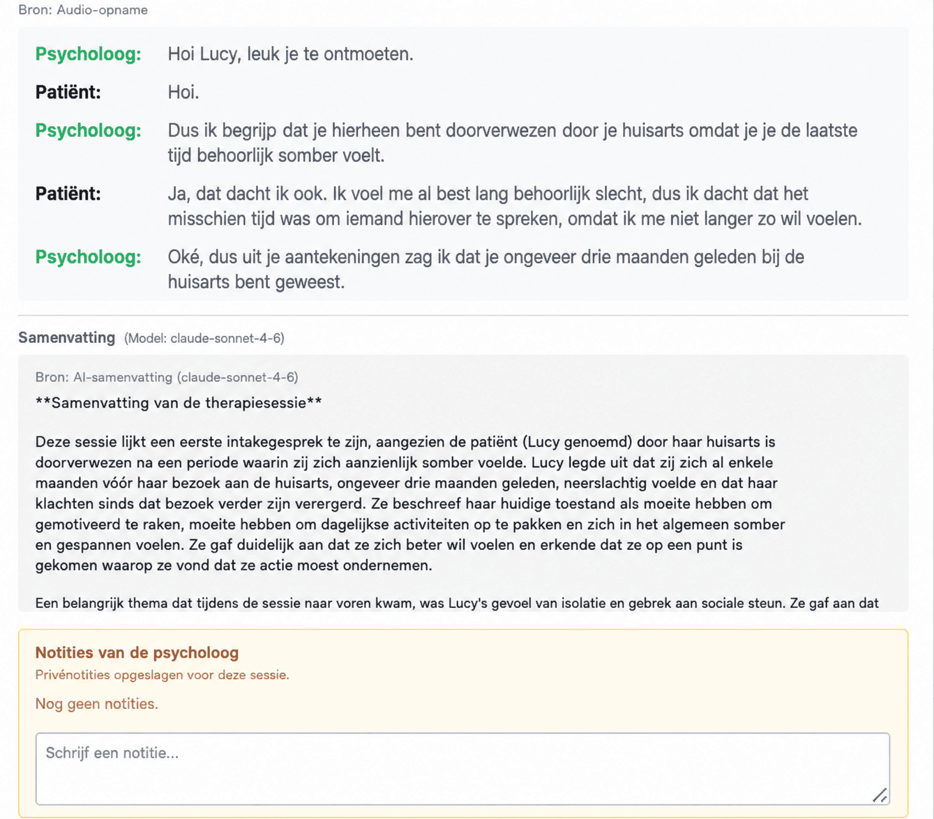 Sessiesamenvatting en klinische documentatie