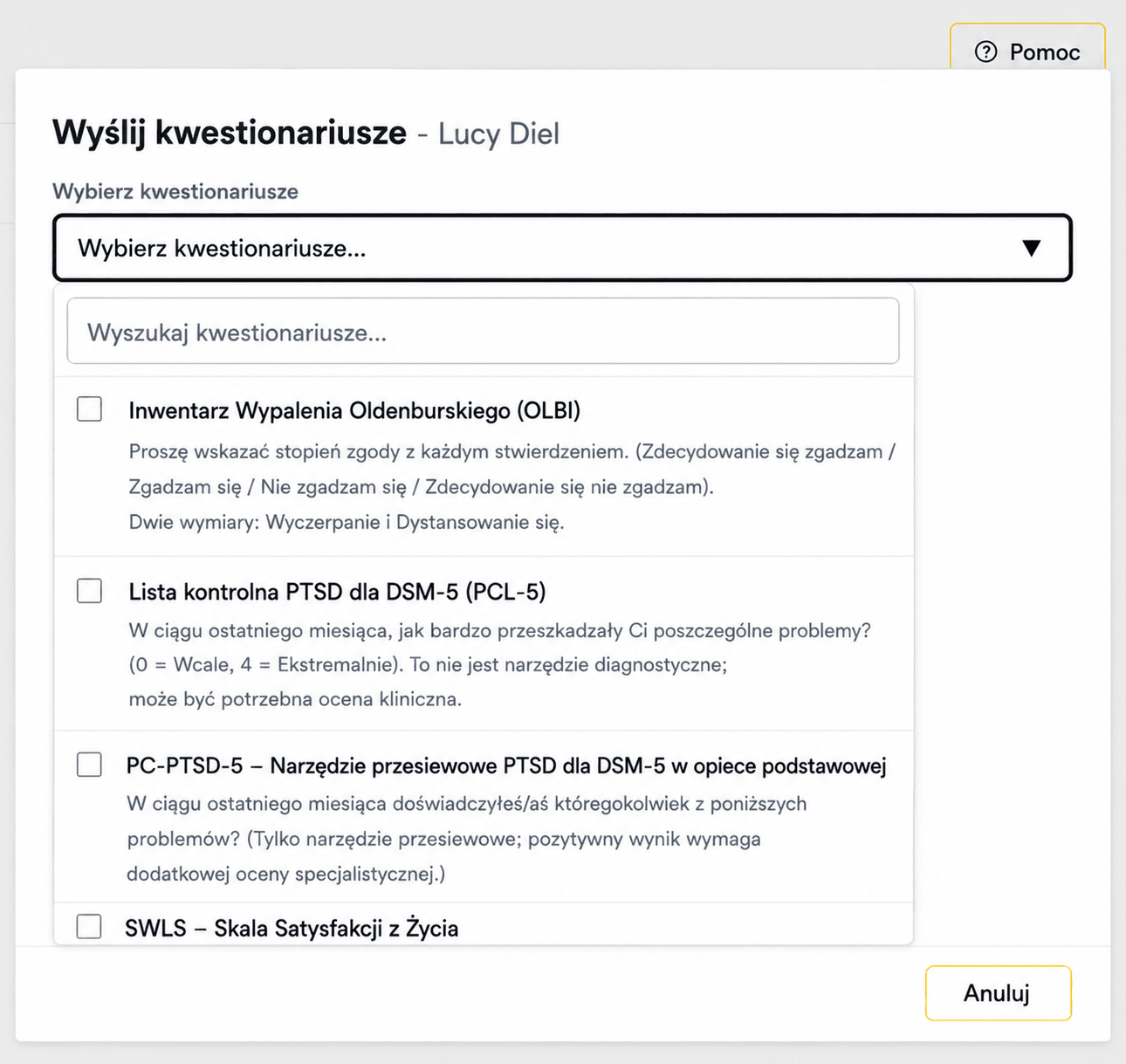 Zbieraj informacje o pacjencie przed pierwszą sesją