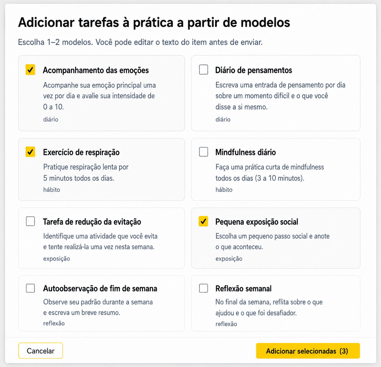 Faça seguimento entre sessões