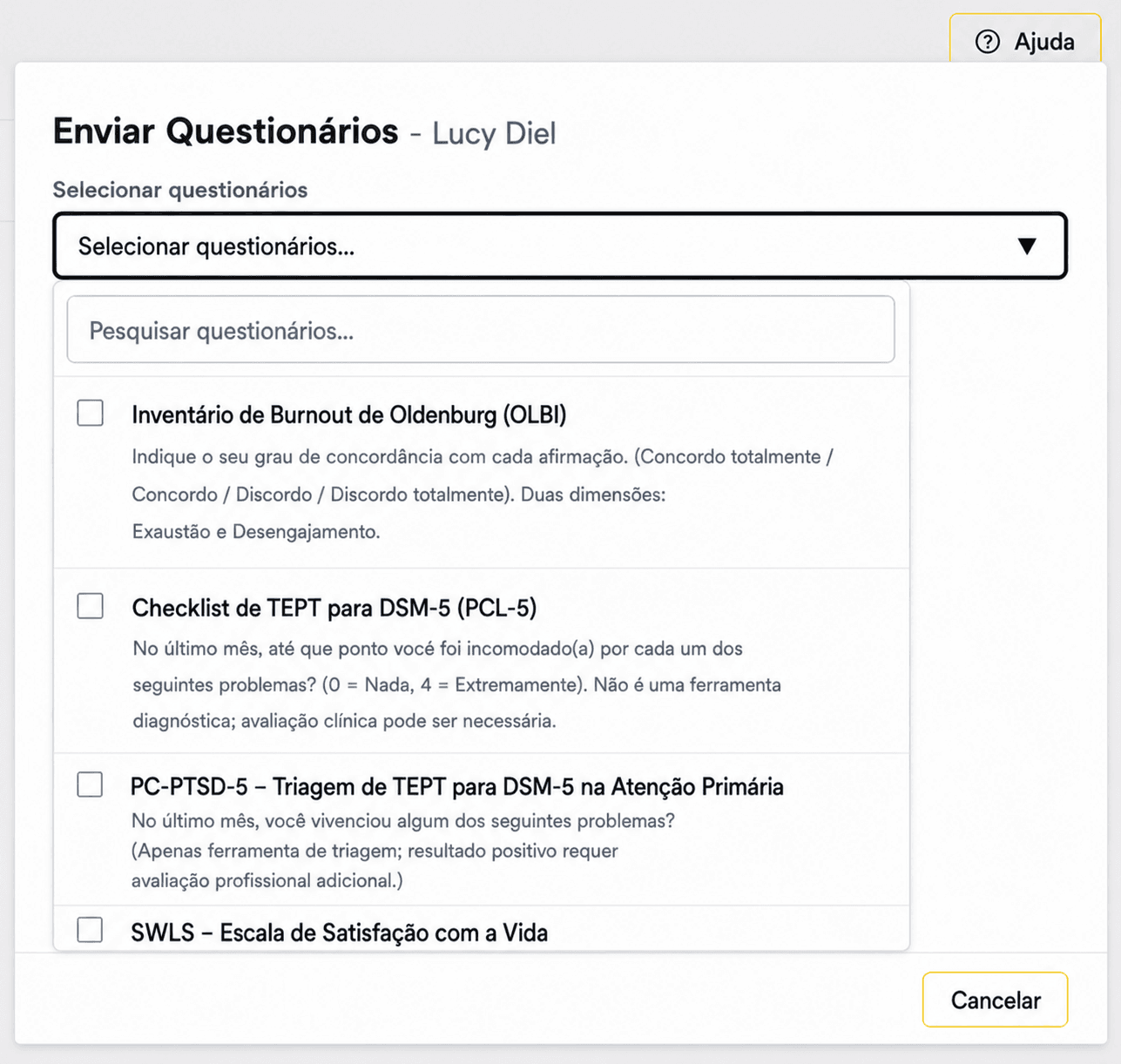 Recolha informação do paciente antes da primeira sessão