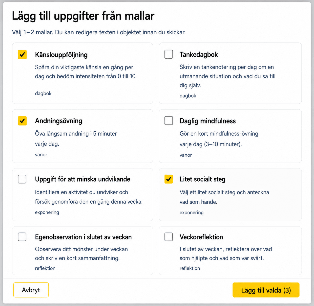 Följ upp mellan sessioner
