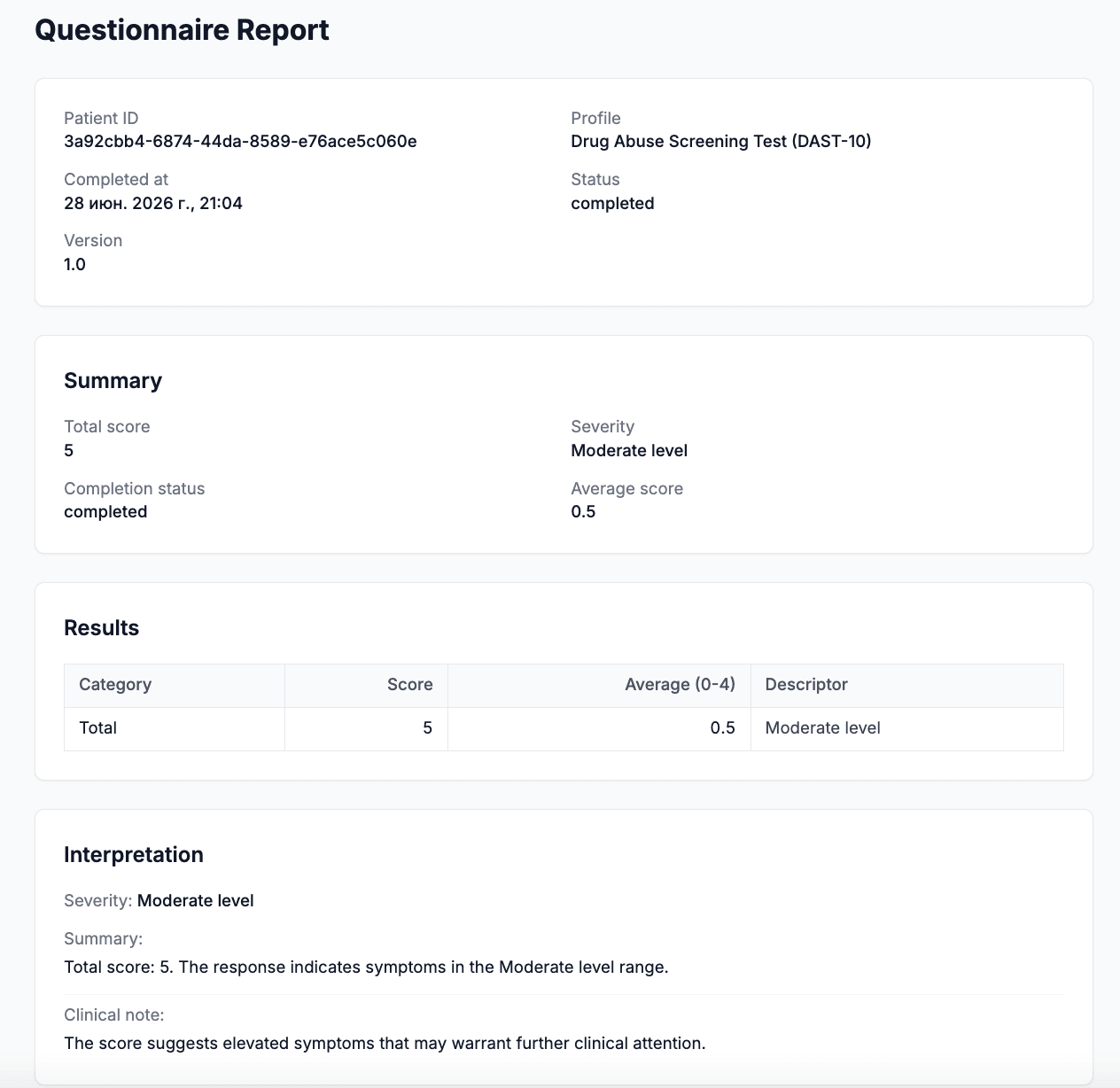 AINuma questionnaire report highlighting AI-generated recommendations beside scores