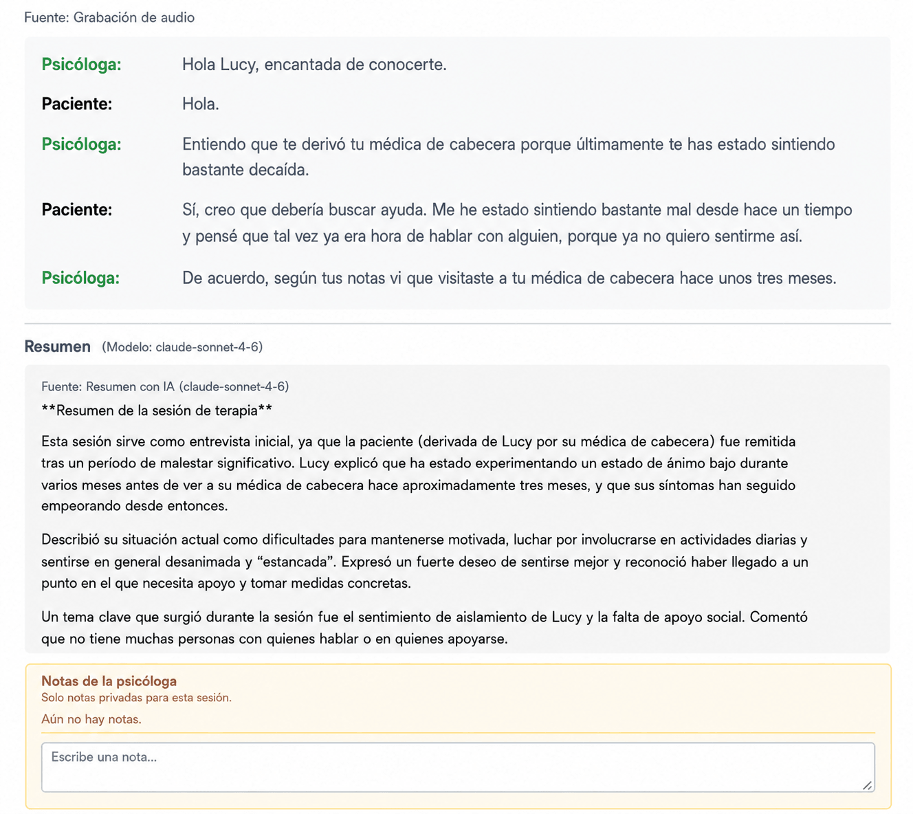 Síntomas, objetivos, desencadenantes y marcadores de riesgo extraídos por IA