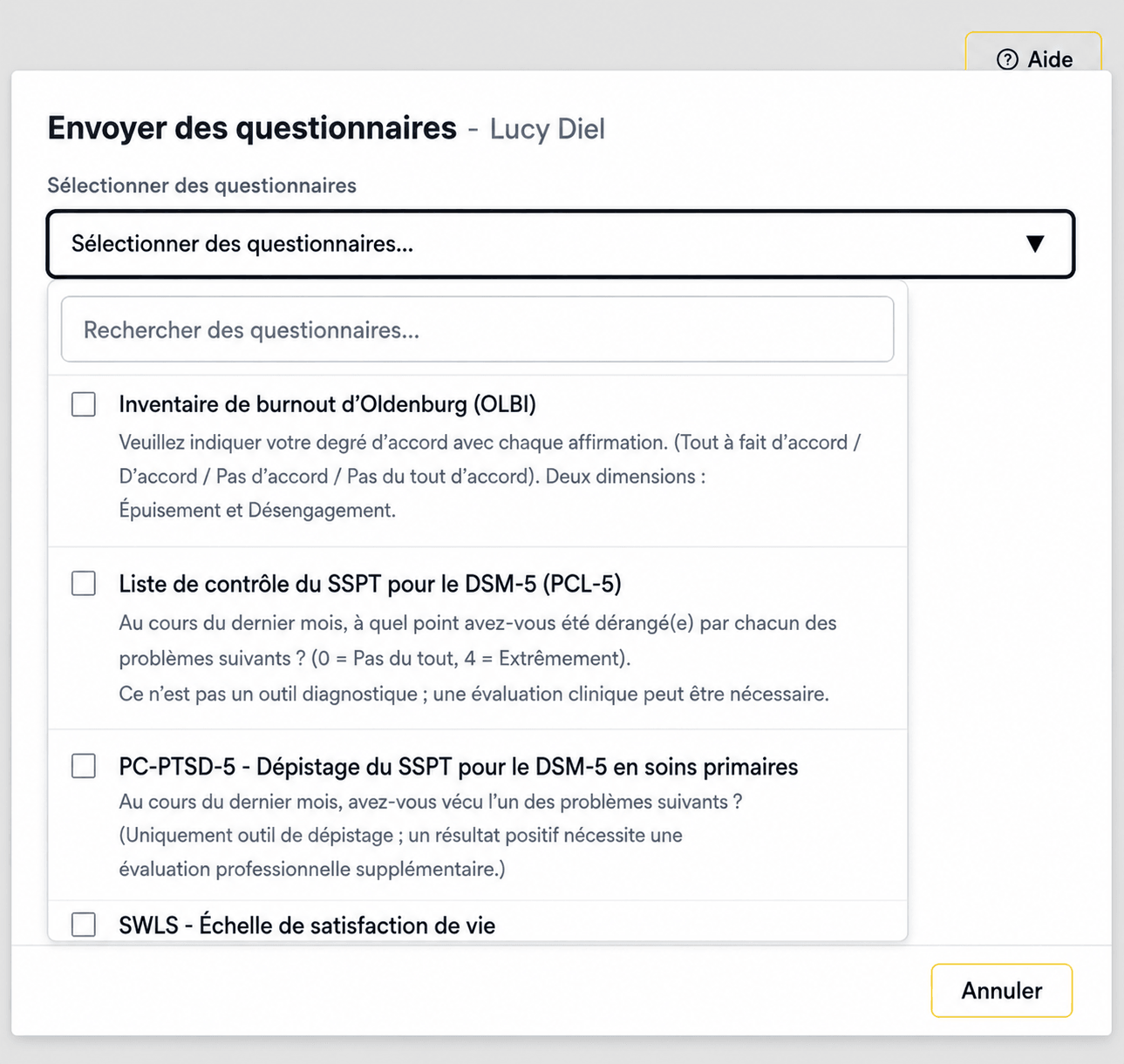 Questionnaires personnalisés