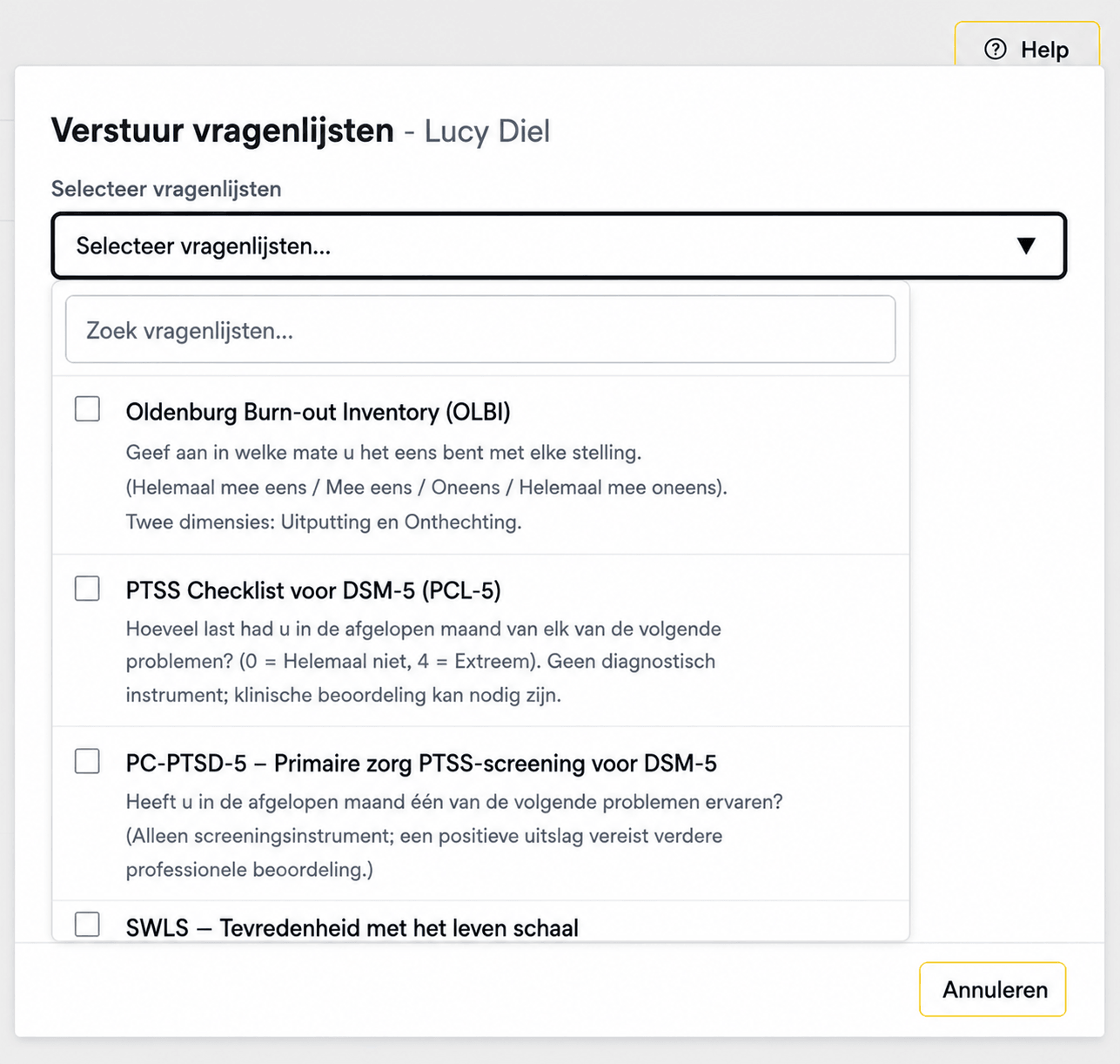 Aangepaste vragenlijsten