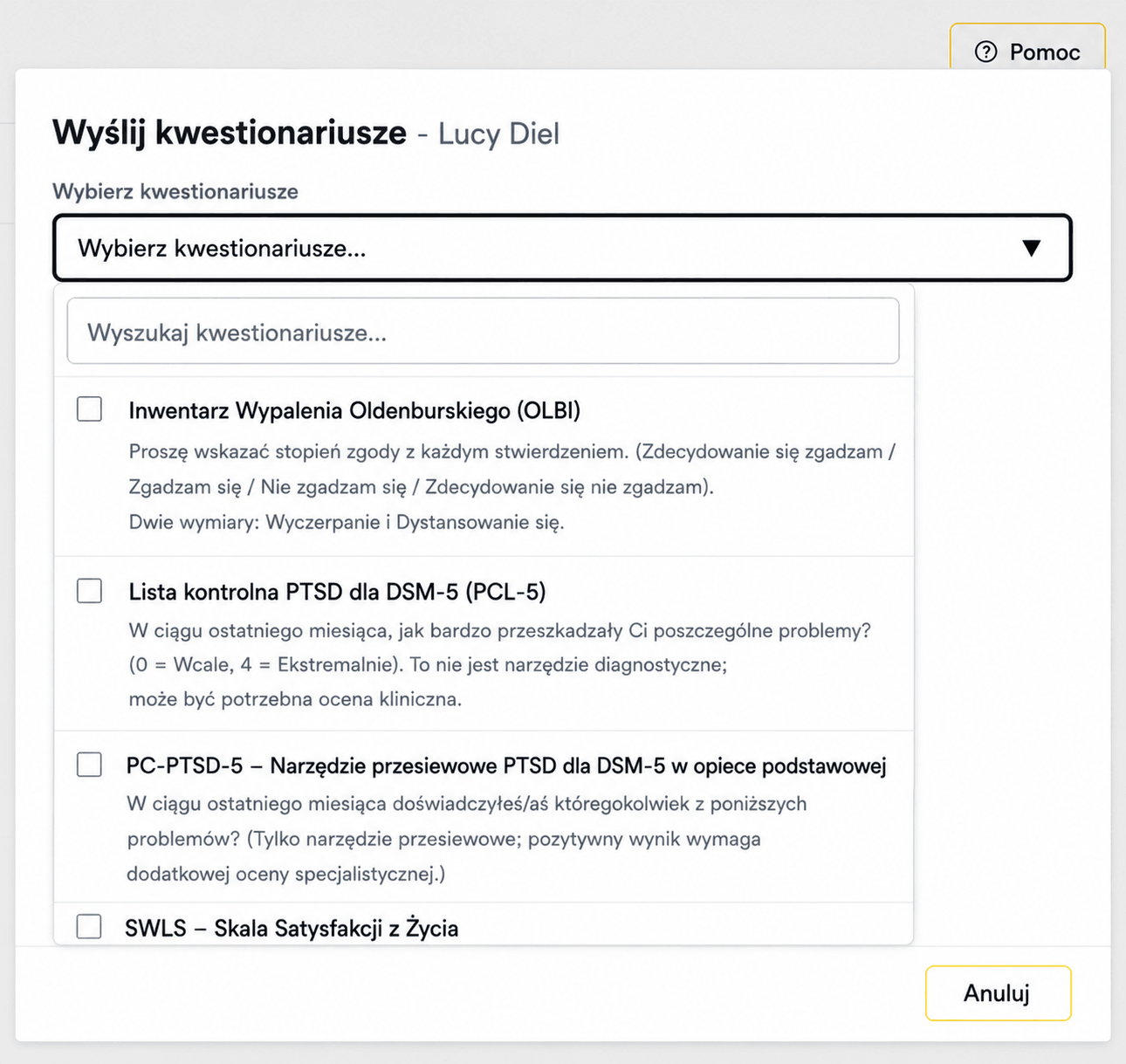 Niestandardowe kwestionariusze