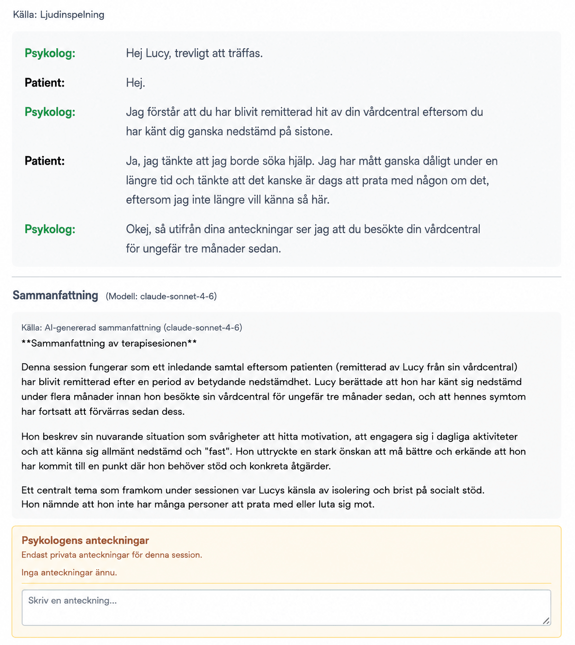 AI-extraherade symptom, mål, triggers och riskmarkörer