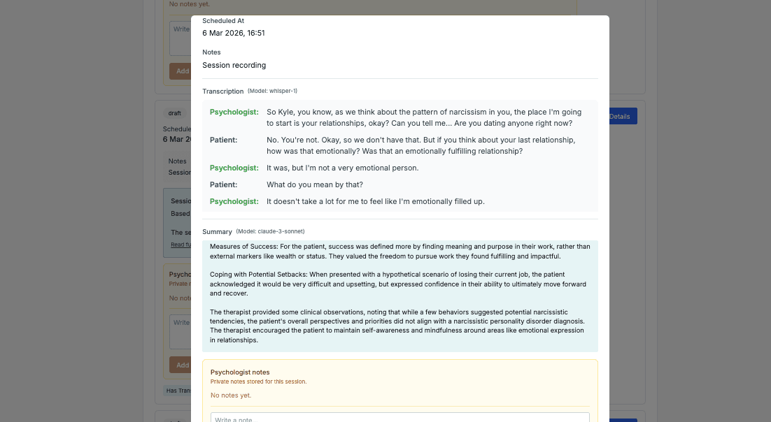 AINuma therapy session summary and note editor